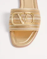 Valentino Vlogo Signature Metallic Leather Slide Sandal With Cornely Embroidery - Image 3